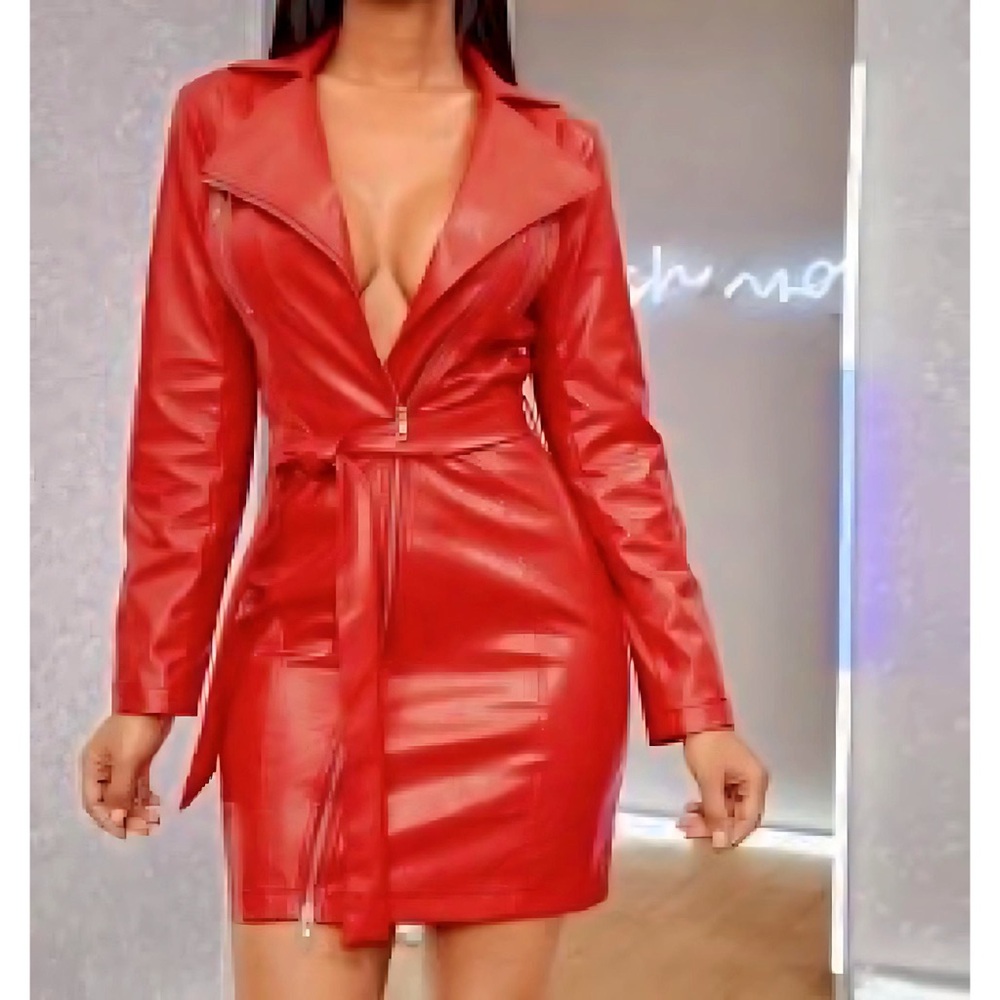 SHEIN Red Faux Leather Jacket Dress | L